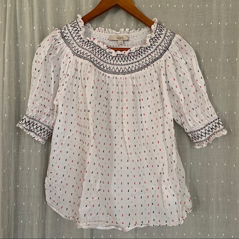 Loft Swiss Dot Smocked Top